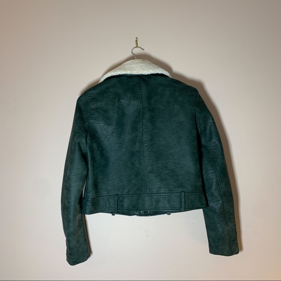 Zara Dark Green Faux Leather Aviator Jacket - Picture 4 of 4